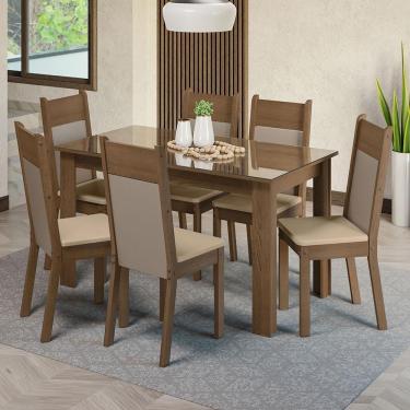 Imagem de Sala De Jantar Mesa Tampo De Vidro 6 Cadeiras Rustic-crema-bege Dora Madesa Rustic-crema-bege