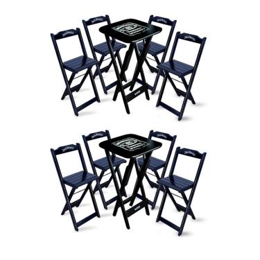 Imagem de Kit 2 Conjuntos De Mesa Bistrô Dobrável Jack Daniel's Com 4 Banquetas De Madeira Preta