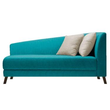 Imagem de Recamier Heitor 185cm Com Almofada Lado Esquerdo Suede Cor Azul Turquesa/bege