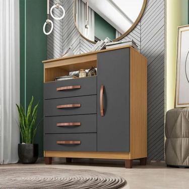 Imagem de Cômoda Sapateira Cannes 1 Porta 4 Gavetas - Incorplac Cor Carvalho Americano/grafite
