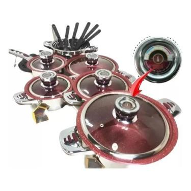 Imagem de Jogo De Panelas Quartzo Stone Com 23 Peças E Maleta Linda Vermelho