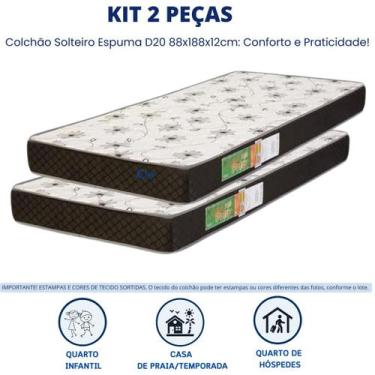 Imagem de Colchão Solteiro Espuma D20 12cm KIT 2 PEÇAS  Ideal para Bicama Cama A