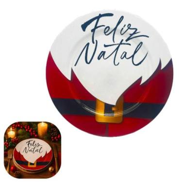 Imagem de Sousplat Feliz Natal Redondo em Polipropileno 33cm Mesa Posta Natalina