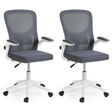 Imagem de Kit 2 Cadeiras De Escritório Giratória Mônaco Com Relax E Regulagem De Altura - Cinza
