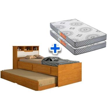 Imagem de Colchão Solteiro Pérola Polar (2un) + Bicama Ravena C- Baú Cinamomo-off White