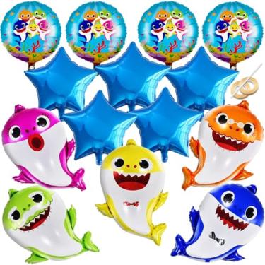 Imagem de GRAME Shark Birthday Party Decorations for Boys and Girls, 26” Balloons XL for Baby Birthday Party with 9 Pcs 18” Round and Blue Star Ocean Theme Cartoon Balloons, Shark Party Decorations (14 pcs)