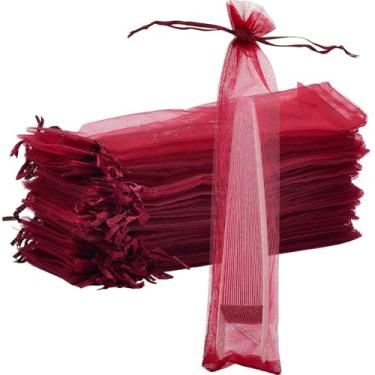 Imagem de GORGECRAFT 100 peças bolsa de malha transparente 5 x 25 cm com cordão para leque de mão bolsa de presente de tule longa bolsa de doces bolso para festa de casamento, festa em casa, embalagem de