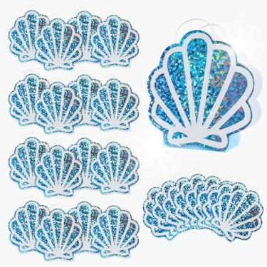 Imagem de Sariiraw Pacote com 8 sacos de lembrancinha de festa de sereia com alças, bolsas holográficas de conchas para decorações de festa temática submarina, aniversário de sereia, suprimentos de chá de bebê