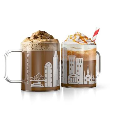 Imagem de Greenline Goods Canecas de café de vidro New Orleans, LA Skyline (conjunto de 2), 425 g – Design de envoltório gravado