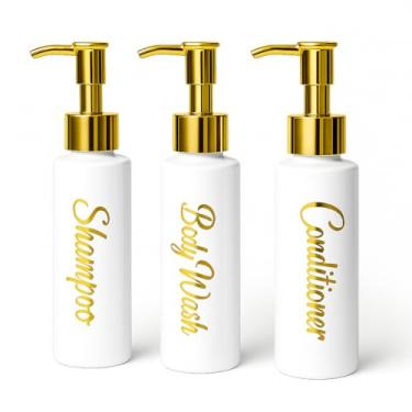 Imagem de uMadeUs Dispensador de xampu e condicionador – Garrafas essenciais de higiene – Shampoo recarregável para chuveiro e sabonete líquido, Branco todo dourado 2 redondo, Small, Moderna