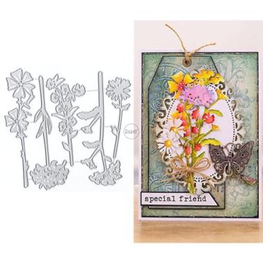 Imagem de DzIxY Matrizes de corte de metal de folhagem de flores para fabricação de cartões, papel em relevo, corte, scrapbook, máquina de scrapbook, estêncis, bolsos de armazenamento, suprimentos