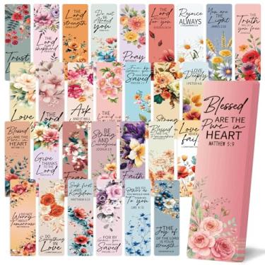 Imagem de Marcador de livro de flores bíblicas para mulheres, 120 peças de marcadores de livro de papel a granel de cristianismo, presente para crianças, citações inspiradoras religiosas, suprimentos de leitura