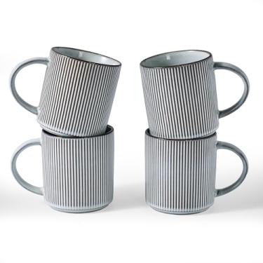 Imagem de famiware Conjunto de canecas de café para 4, Star 473 ml, conjunto de canecas de bufê com alça para café, chá, cacau, leite - conjunto de utensílios de cerâmica de grés, azul esfumaçado