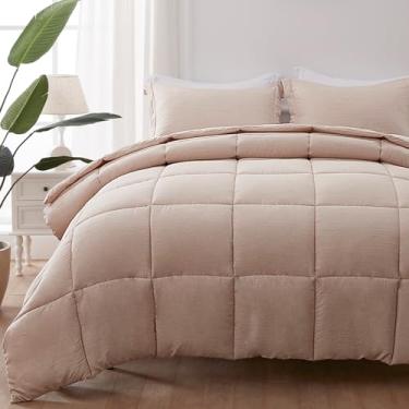 Imagem de NexHome Conjunto de edredom King Size bege macio e luxuoso para todas as estações, leve, respirável, fofo, bege, com 1 edredom e 2 fronhas, tamanho king