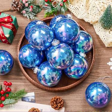 Imagem de Wettarn 24 peças de enfeites iridescentes de Natal de 10 cm bolas fantasia glitter enfeite de plástico preenchível para decoração de artesanato DIY pendurado com tampa e corda para decoração de festa