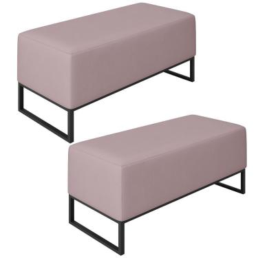 Imagem de Kit 02 Puffs Cléo W01 Base De Ferro 90 Cm Suede Rosê