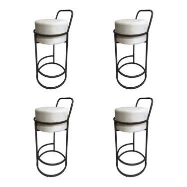 Imagem de Kit 4 Banquetas Alta Redonda Base Preta Veludo - Bege