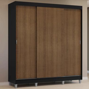 Imagem de Guarda-roupa Casal Com Pés 3 Portas De Correr Preto Rustic Reno Madesa