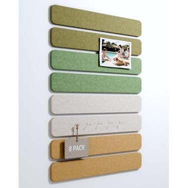 Imagem de Placa de cortiça alternativa de feltro com 8 unidades, 33 x 5 cm, placa de pinos de escritório com 50 pinos, instalação adesiva para porta de quarto e escritório em casa (coleção Moss Spruce)