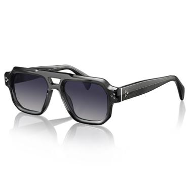 Imagem de gesruny Óculos de sol masculinos geométricos de acetato de aviador – armação angular escultural com dobradiças de mola duráveis e proteção UV400, Armação cinza trans C4/lente cinza gradiente, Normal