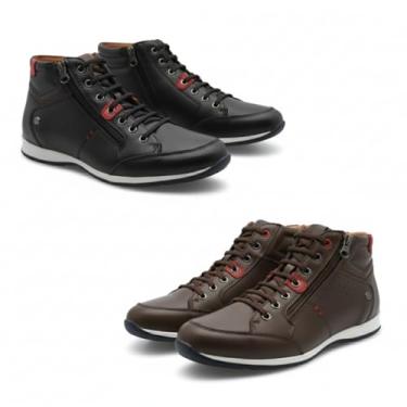 Imagem de Kit 2 Pares Sapatênis Masculino Couro Legítimo Cano Alto Venture com Zíper Lateral (Preto e Café, BR, Adulto, Numérico, 40)