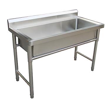 Imagem de TRGCJGH Pia independente, pia de aço inoxidável, pia de bar de cozinha comercial para lavanderia com backsplash, pia industrial de cozinha (47,2 x 19,6 x 31,10 cm/120 x 50 x 80 cm)