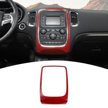 Imagem de PDKLIN Capa para painel de controle de rádio/AC para console central Durango 2014-2020 Acessórios interiores de fibra de carbono vermelha 1 peça