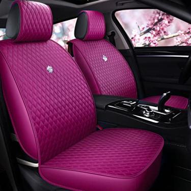 Imagem de Red Rain Capa de assento de couro rosa capas de assento de carro conjunto completo de capas de banco dianteiro traseiro com acessórios interiores compatíveis com airbag (AA-rosa rosa)