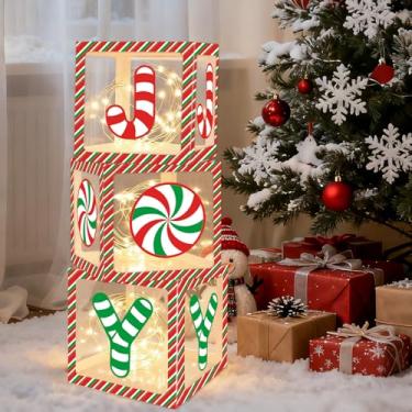 Imagem de 3 caixas de balões de Natal com luzes, caixas de balão de bengala de doces JOY, caixas de presente de Natal, decorações para festas de fim de ano, suprimentos de festa de inverno