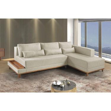 Imagem de Sofá De Canto 4 Lugares Com Chaise M-174 Estofados Martins Linho Creme