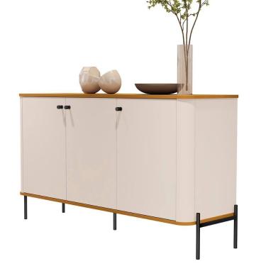 Imagem de Aparador Buffet Tucupí Sala Com 3 Portas E Pés De Metal Off White-nature-preto