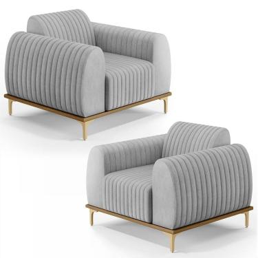 Imagem de Kit 2 Poltronas Decorativas Base Gold Molino D06 Linho D-315 Cinza - Mpozenato