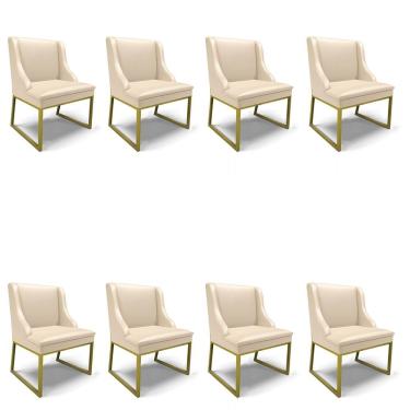 Imagem de Cadeira Sala De Jantar Industrial Dourado Kit 8 Liz Sintético D03 - D'rossi Cor Bege