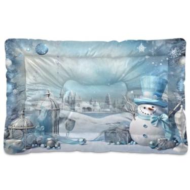 Imagem de KEEPREAL Cama de Natal para cães com boneco de neve, cama retangular confortável para animais de estimação, cama ultra macia e calmante para cães pequenos e médios, 45,7 x 61 cm (14)