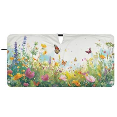 Imagem de Blueangle Aquarela flores silvestres pára-brisas sombra solar - 149.9 cm x 76.2 cm dobrável carro janela frontal blocos pára-sol raios UV viseira de sol (149)