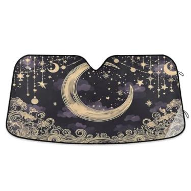 Imagem de ATTX Para-brisa de carro Moon and Clouds 144.8 cm x 80.0 cm Protetor solar universal com proteção UV, persiana de janela frontal automática dobrável para Sedans SUVs caminhões #160
