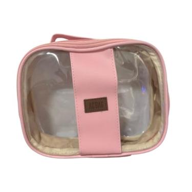 Imagem de Necessaire Bolsa Rosa Bebê Maquiagem Higiene Pessoal Viagem Bolsa Feminina Transparente Cuidado