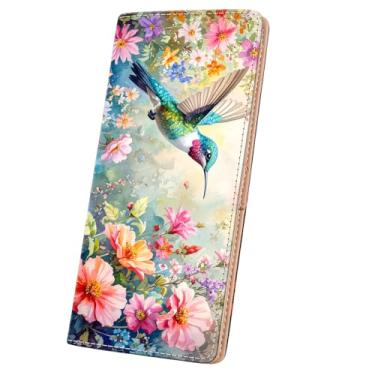 Imagem de ANNAMISSI Carteira feminina com RFID para meninas fofas, ultrafina, compacta, porta-cartão de crédito, carteira de viagem floral, bolso para moedas personalizado, Beija-flor, Estampa