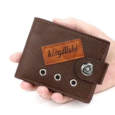 Imagem de Carteira masculina leve e moderna, bolsa de cartão ultrafina com dobra dupla, couro ultramacio com janela para cartão de identificação, bolsa para cartão de banco, novo modelo 2025, Marrom escuro