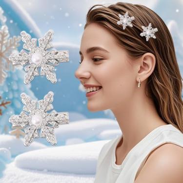 Imagem de 2 peças grampos de cabelo floco de neve strass bico de pato grampos de cabelo para mulheres presilhas de cabelo de cristal prateado peça de cabeça para noiva casamento grampos de cabelo para o Natal