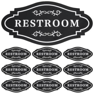Imagem de WADORN 10 peças de placas de banheiro para porta, 10 x 19 cm, autoadesivo, unissex, para mulheres e homens, vinil impermeável, decoração de vaso sanitário, para casa, escritório, loja, parede de