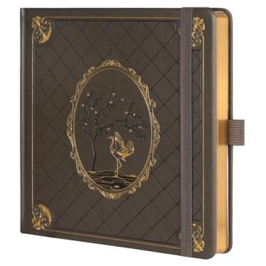 Imagem de TIEFOSSI Caderno de diário pontilhado, caderno de grade de pontos para mulheres e homens, diário de couro PU de capa dura, papel grosso 160 GSM, 160 páginas numeradas com bordas douradas, diário