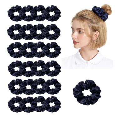 Imagem de Pacote com 24 elásticos elásticos de cetim para mulheres, laços de cabelo de seda sedosa, suporte de rabo de cavalo, cordas de laço, elásticos acessórios de laço