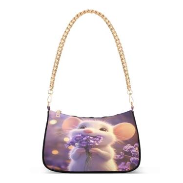 Imagem de CEBUGI Bolsa tiracolo feminina bolsa de ombro branca para mouse bolsa clutch elegante com alça de corrente