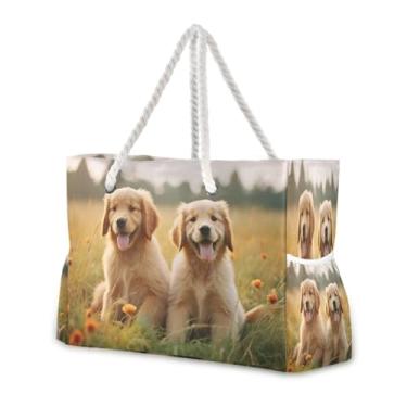 Imagem de Wassud Bolsa de praia para cães fofos, grandes bolsas de praia para mulheres, impermeável, à prova de areia, bolsa de viagem com zíper e bolso para piscina, academia, acampamento