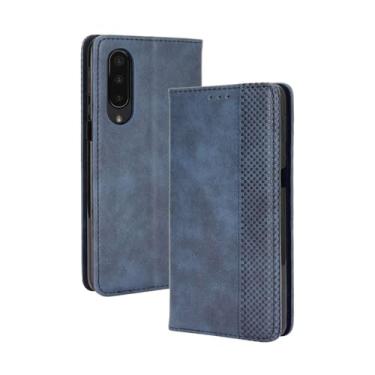 Imagem de Capa flip de couro para SHARP Aquos Zero5G basic,Flip magnético retro,Caso de telefone de couro PU,Design de carteira com 3 slots de cartão e 1 clipe de dinheiro -Blue