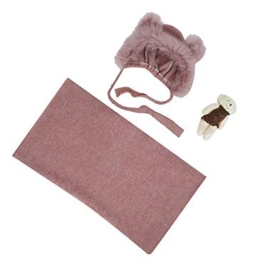 Imagem de SIWOTED Crianças Bebê Fotografia Foto Adereços Urso Coelho Feito à Mão Malha Chapéu Fantasia (chapéu+embrulho+boneca)