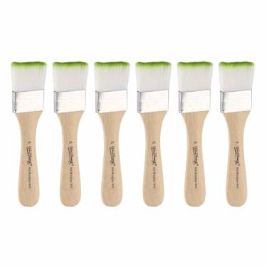 Imagem de HARFINGTON 6 pincéis pequenos de tinta plana de 3 cm e lascas de nylon com cabo de madeira para pintura de arte faça você mesmo, móveis, gabinete, cercas, deck, parede, porta, verde,