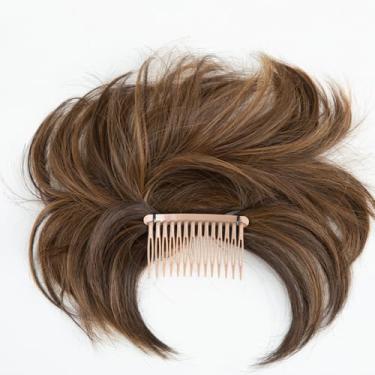 Imagem de Peruca estilo de cabelo DIY – Peruca sintética ajustável para uso diário, coque de cabelo castanho perfeito para penteados casuais e rápidos