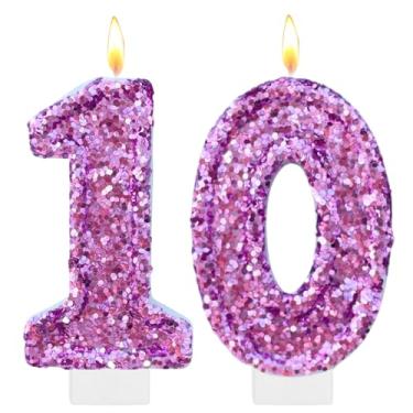 Imagem de Velas roxas de aniversário, número 10 para bolo, topo de bolo roxo com glitter, decorações de festa de aniversário de princesa, enfeite de cupcake, lembrancinhas de festa, suprimentos de decoração